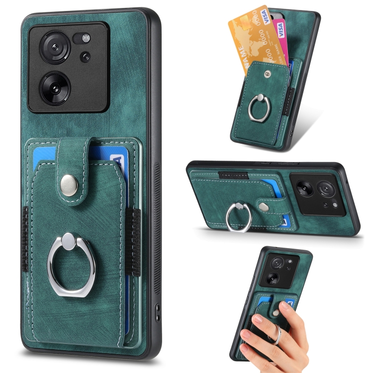 

For Xiaomi 13T / 13T Pro Retro Skin-feel Ring Card Wallet Phone Case(Green)