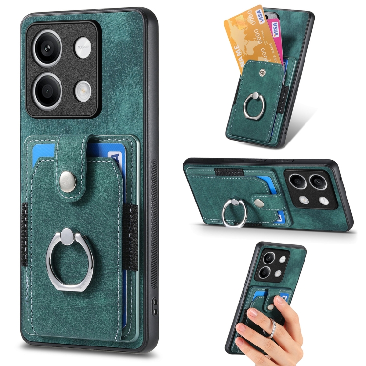 

For Xiaomi Redmi Note 13 Retro Skin-feel Ring Card Wallet Phone Case(Green)