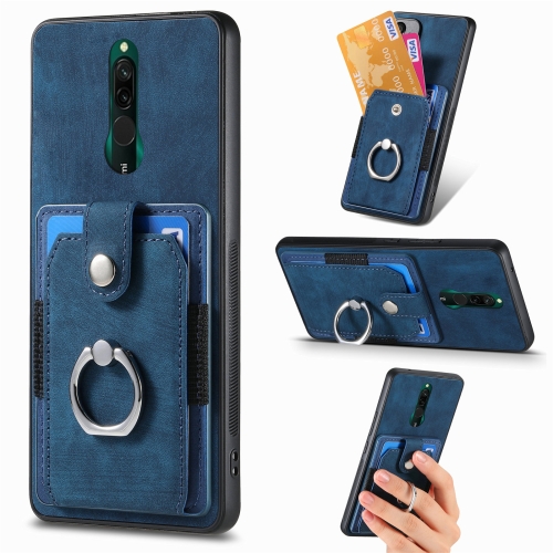 

For Xiaomi Redmi 8A Retro Skin-feel Ring Card Wallet Phone Case(Blue)