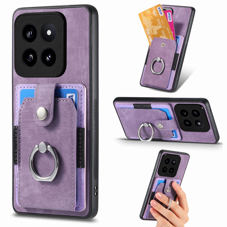 

For Xiaomi 14 Pro Retro Skin-feel Ring Card Wallet Phone Case(Purple)