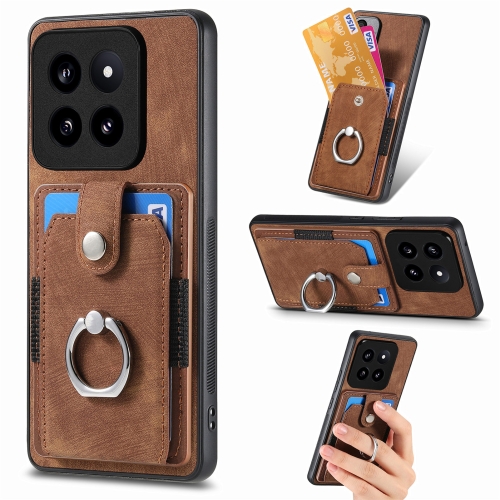 

For Xiaomi 14 Pro Retro Skin-feel Ring Card Wallet Phone Case(Brown)