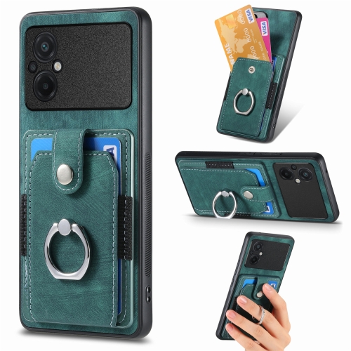 

For Xiaomi Poco M5 4G Retro Skin-feel Ring Card Wallet Phone Case(Green)