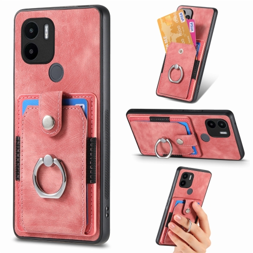 

For Xiaomi Redmi A1+ Retro Skin-feel Ring Card Wallet Phone Case(Pink)