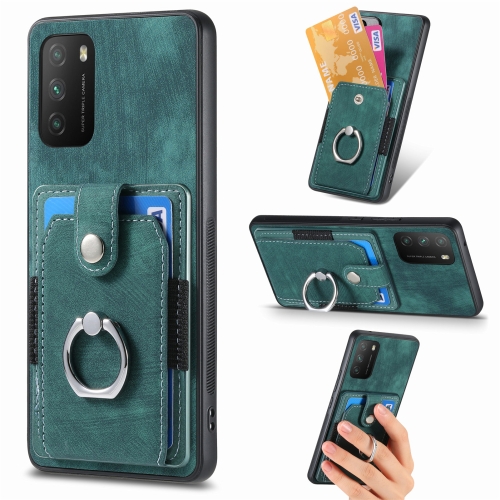 

For Xiaomi Poco M3 Retro Skin-feel Ring Card Wallet Phone Case(Green)