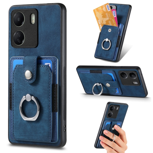 

For Xiaomi Redmi 13C Retro Skin-feel Ring Card Wallet Phone Case(Blue)
