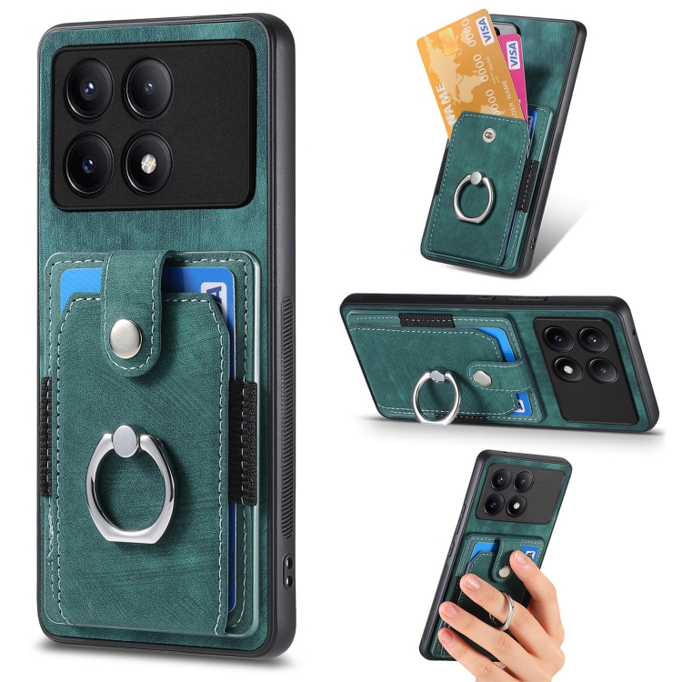 

For Xiaomi Redmi K70E Retro Skin-feel Ring Card Wallet Phone Case(Green)