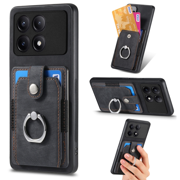 

For Xiaomi Redmi K70E Retro Skin-feel Ring Card Wallet Phone Case(Black)