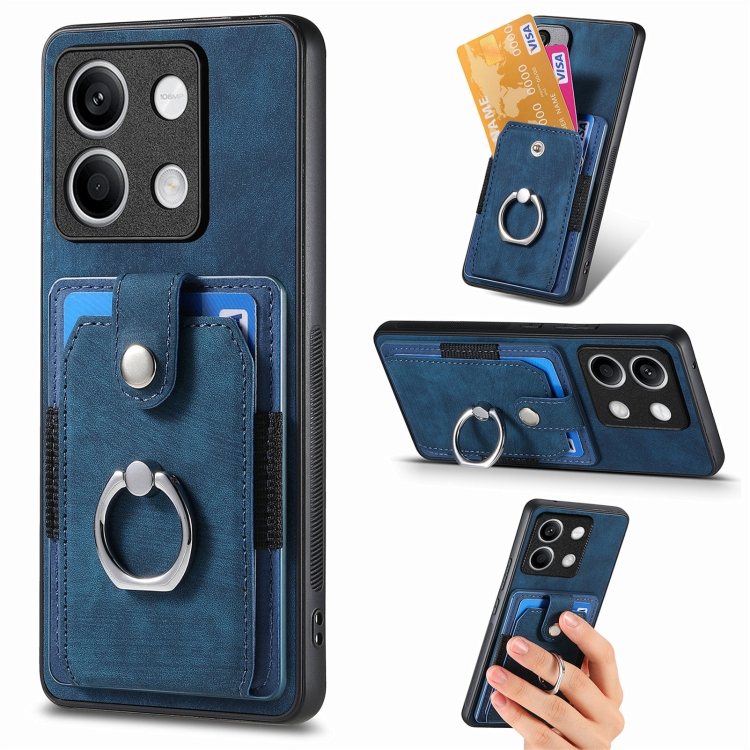 

For Xiaomi Redmi Note 13 4G Retro Skin-feel Ring Card Wallet Phone Case(Blue)