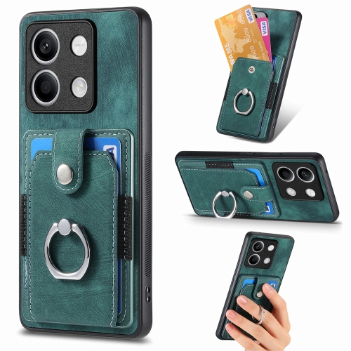 

For Xiaomi Redmi Note 13 4G Retro Skin-feel Ring Card Wallet Phone Case(Green)