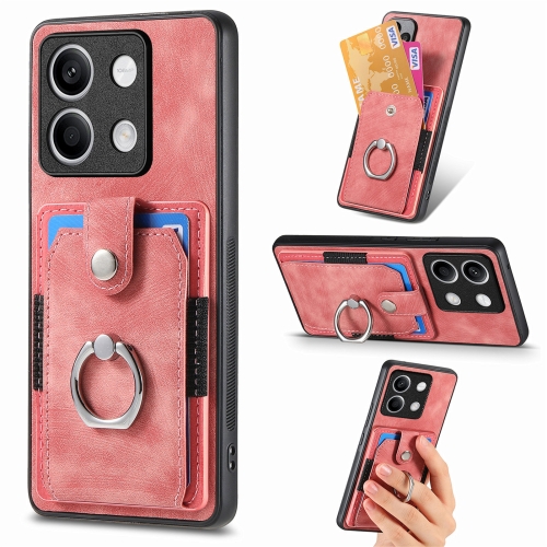 

For Xiaomi Redmi Note 13 4G Retro Skin-feel Ring Card Wallet Phone Case(Pink)