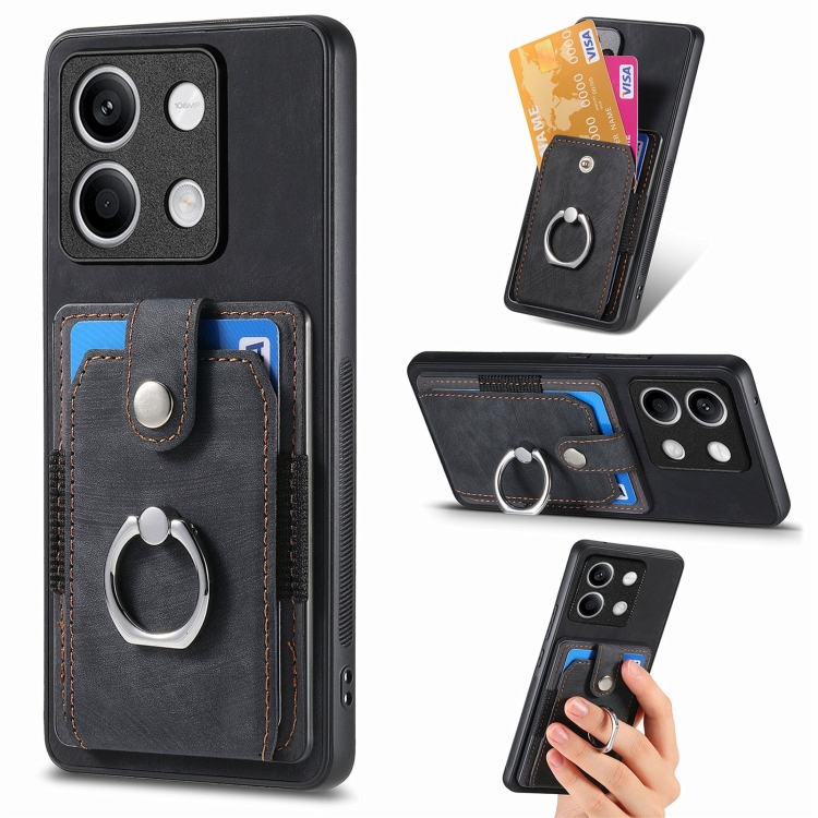 

For Xiaomi Redmi Note 13 4G Retro Skin-feel Ring Card Wallet Phone Case(Black)