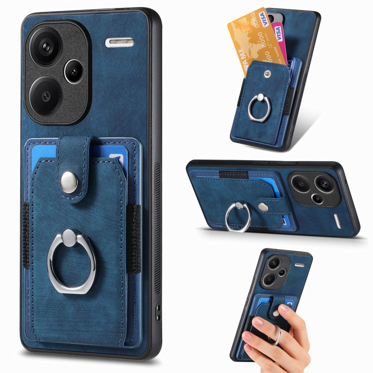 

For Xiaomi Redmi Note 13 Pro+ Retro Skin-feel Ring Card Wallet Phone Case(Blue)