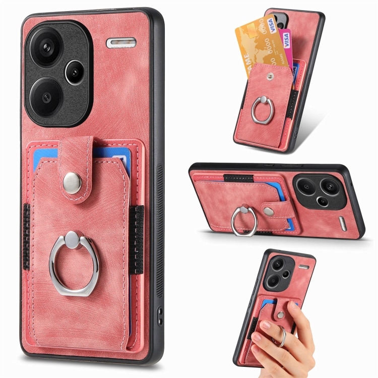 

For Xiaomi Redmi Note 13 Pro+ Retro Skin-feel Ring Card Wallet Phone Case(Pink)