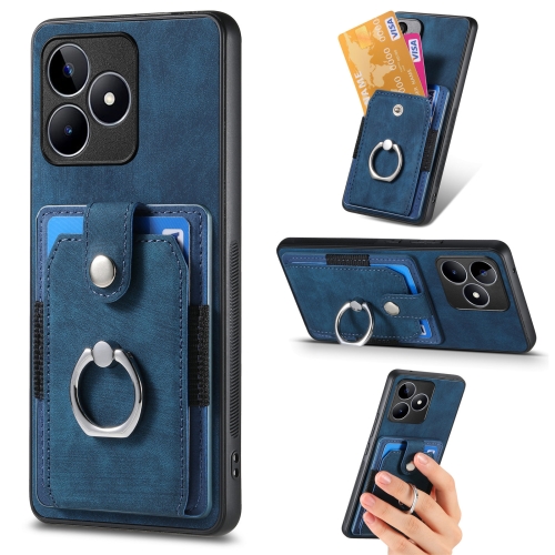 

For Realme C53 4G Retro Skin-feel Ring Multi-card Wallet Phone Case(Blue)