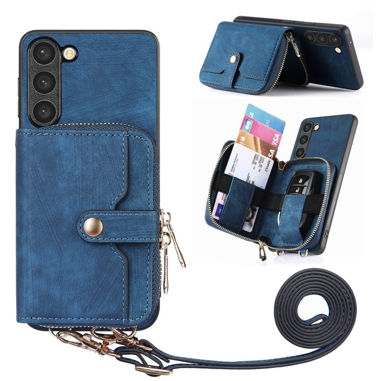 

For Samsung Galaxy S23+ 5G Crossbody Multi-function Zipper Wallet Phone Case(Blue)