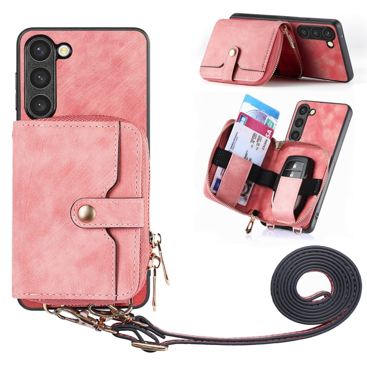 

For Samsung Galaxy S23+ 5G Crossbody Multi-function Zipper Wallet Phone Case(Pink)