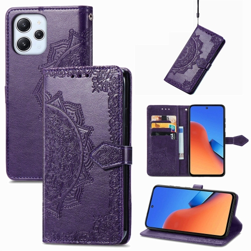 

For Xiaomi Redmi 12 5G Mandala Flower Embossed Leather Phone Case(Purple)