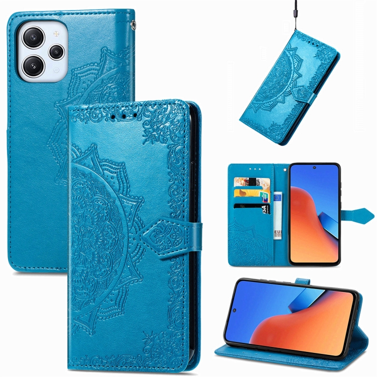 

For Xiaomi Redmi 12 5G Mandala Flower Embossed Leather Phone Case(Blue)