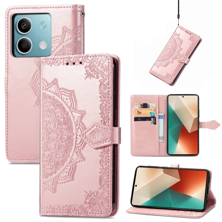 

For Xiaomi Redmi Note 13 5G Mandala Flower Embossed Leather Phone Case(Rose Gold)