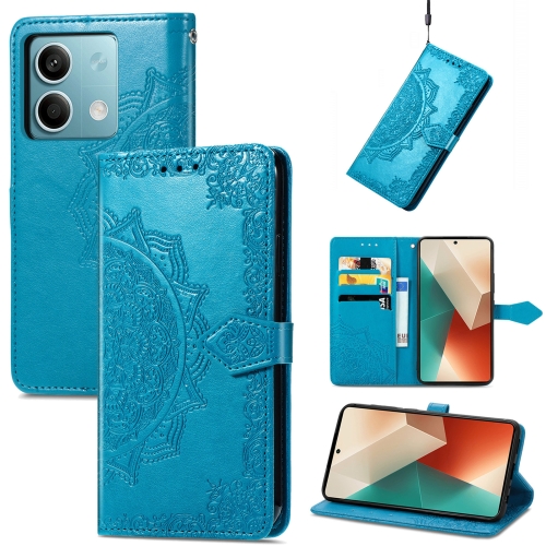

For Xiaomi Redmi Note 13 5G Mandala Flower Embossed Leather Phone Case(Blue)