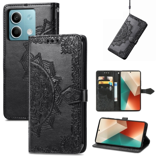 

For Xiaomi Redmi Note 13 5G Mandala Flower Embossed Leather Phone Case(Black)