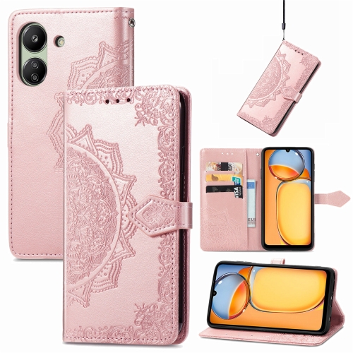 

For Xiaomi Redmi 13C Mandala Flower Embossed Leather Phone Case(Rose Gold)