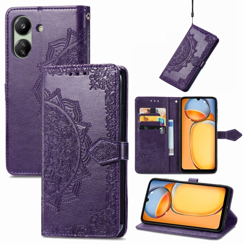 

For Xiaomi Redmi 13C Mandala Flower Embossed Leather Phone Case(Purple)