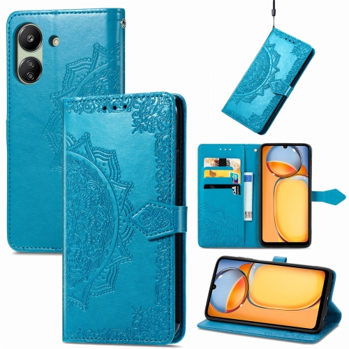 

For Xiaomi Redmi 13C Mandala Flower Embossed Leather Phone Case(Blue)