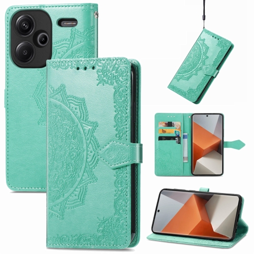 

For Xiaomi Redmi Note 13 Pro+ Mandala Flower Embossed Leather Phone Case(Green)