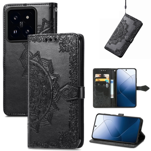 

For Xiaomi 14 Pro Mandala Flower Embossed Leather Phone Case(Black)