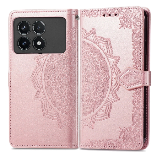 

For Xiaomi Redmi K70 Pro Mandala Flower Embossed Leather Phone Case(Rose Gold)