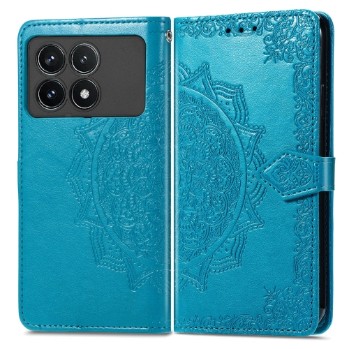 

For Xiaomi Redmi K70 Pro Mandala Flower Embossed Leather Phone Case(Blue)