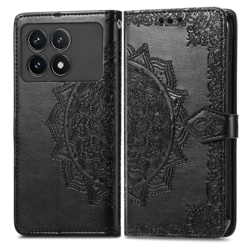 

For Xiaomi Redmi K70 Pro Mandala Flower Embossed Leather Phone Case(Black)