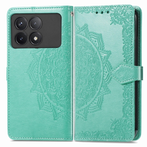 

For Xiaomi Redmi K70 Mandala Flower Embossed Leather Phone Case(Green)