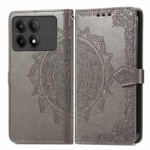 

For Xiaomi Redmi K70E Mandala Flower Embossed Leather Phone Case(Grey)