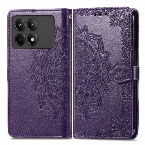 

For Xiaomi Redmi K70E Mandala Flower Embossed Leather Phone Case(Purple)