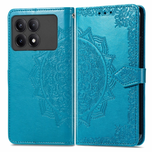 

For Xiaomi Redmi K70E Mandala Flower Embossed Leather Phone Case(Blue)