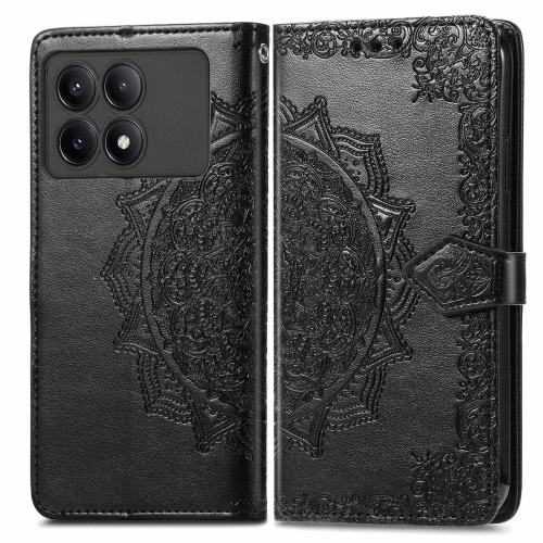 

For Xiaomi Redmi K70E Mandala Flower Embossed Leather Phone Case(Black)