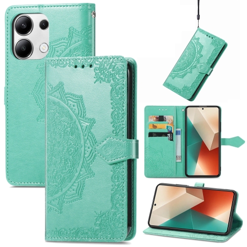 

For Xiaomi Redmi Note 13 4G Mandala Flower Embossed Leather Phone Case(Green)