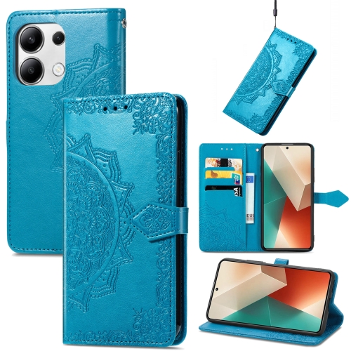 

For Xiaomi Redmi Note 13 4G Mandala Flower Embossed Leather Phone Case(Blue)