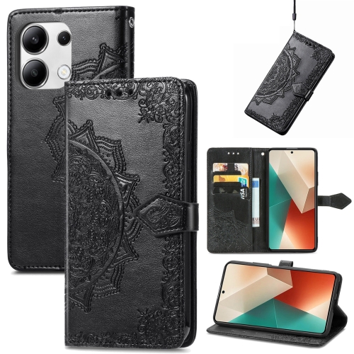 

For Xiaomi Redmi Note 13 4G Mandala Flower Embossed Leather Phone Case(Black)