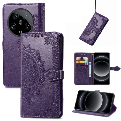 

For Xiaomi 14 Ultra Mandala Flower Embossed Leather Phone Case(Purple)