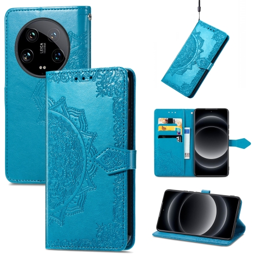 

For Xiaomi 14 Ultra Mandala Flower Embossed Leather Phone Case(Blue)