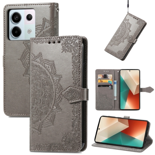 

ForXiaomi Redmi Note 13 Pro Mandala Flower Embossed Leather Phone Case(Grey)
