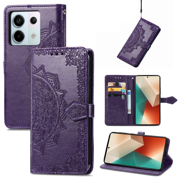 

ForXiaomi Redmi Note 13 Pro Mandala Flower Embossed Leather Phone Case(Purple)