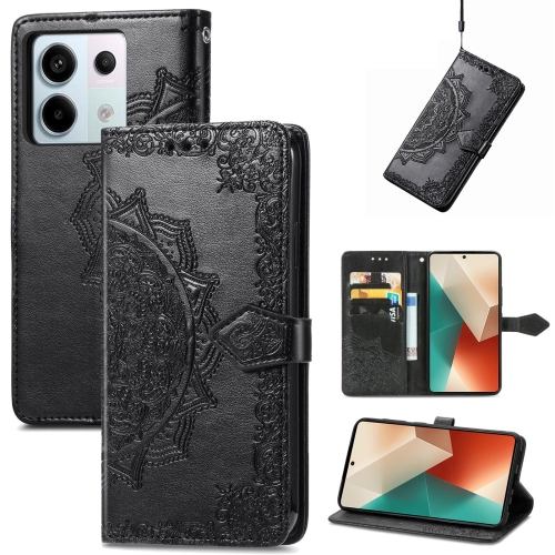 

ForXiaomi Redmi Note 13 Pro Mandala Flower Embossed Leather Phone Case(Black)