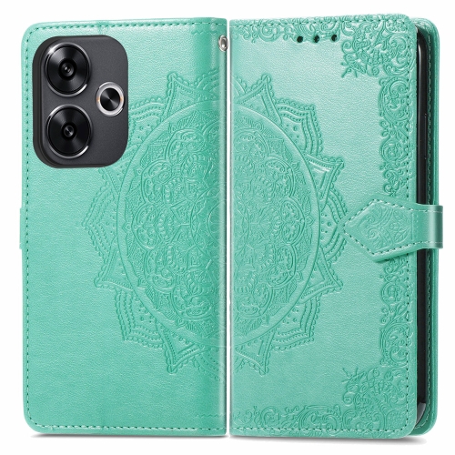 

For Xiaomi Redmi Turbo 3 5G Mandala Flower Embossed Leather Phone Case(Green)