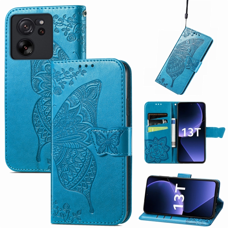 

For Xiaomi Redmi K60 Ultra Butterfly Love Flower Embossed Leather Phone Case(Blue)