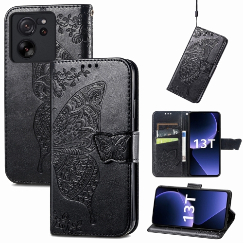 

For Xiaomi 13T / 13T Pro Butterfly Love Flower Embossed Leather Phone Case(Black)