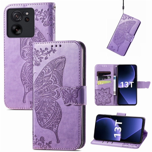 

For Xiaomi 13T / 13T Pro Butterfly Love Flower Embossed Leather Phone Case(Purple)